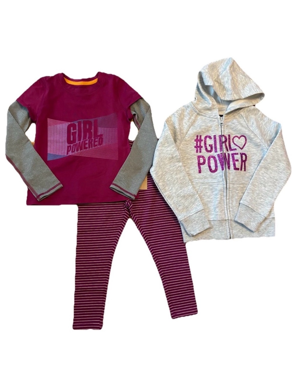 Lands' End Girl Powered L/S Tee & Leggings W/ Children’s Place Hoodie S (4)